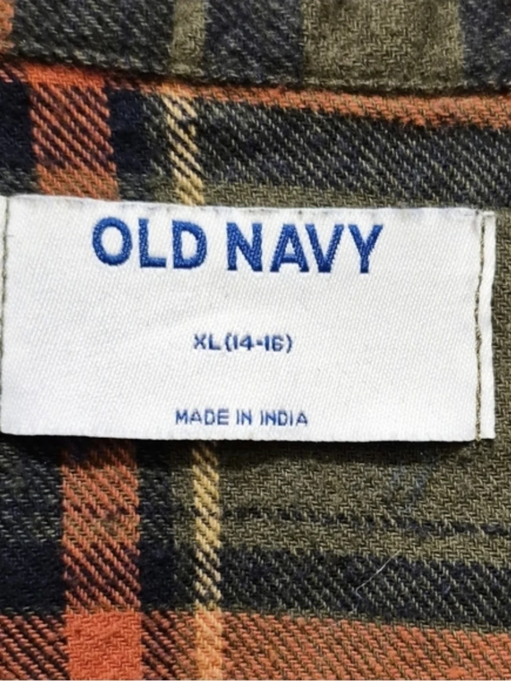 Old Navy Kids Olive & Orange Plaid Utility Shirt – XL (14–16)